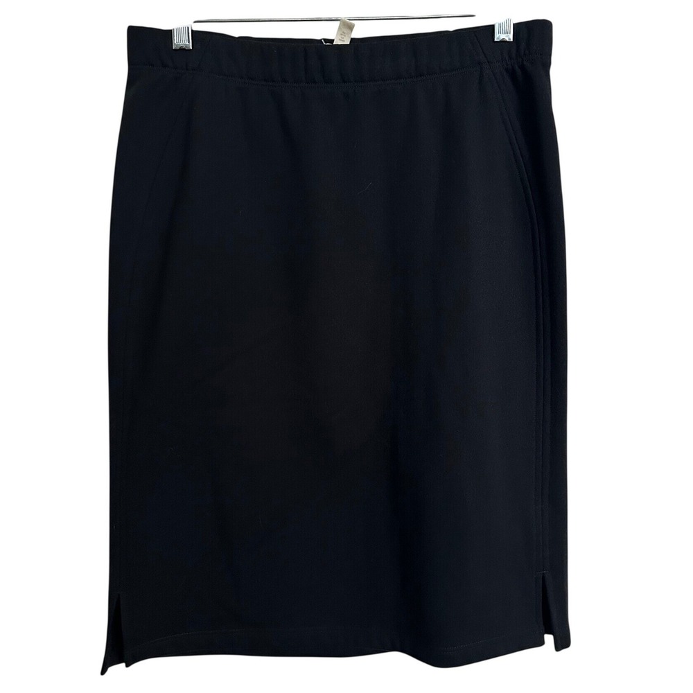 Eileen Fisher Black 100% Organic Cotton Side Slit Knit Pencil Skirt Size XS